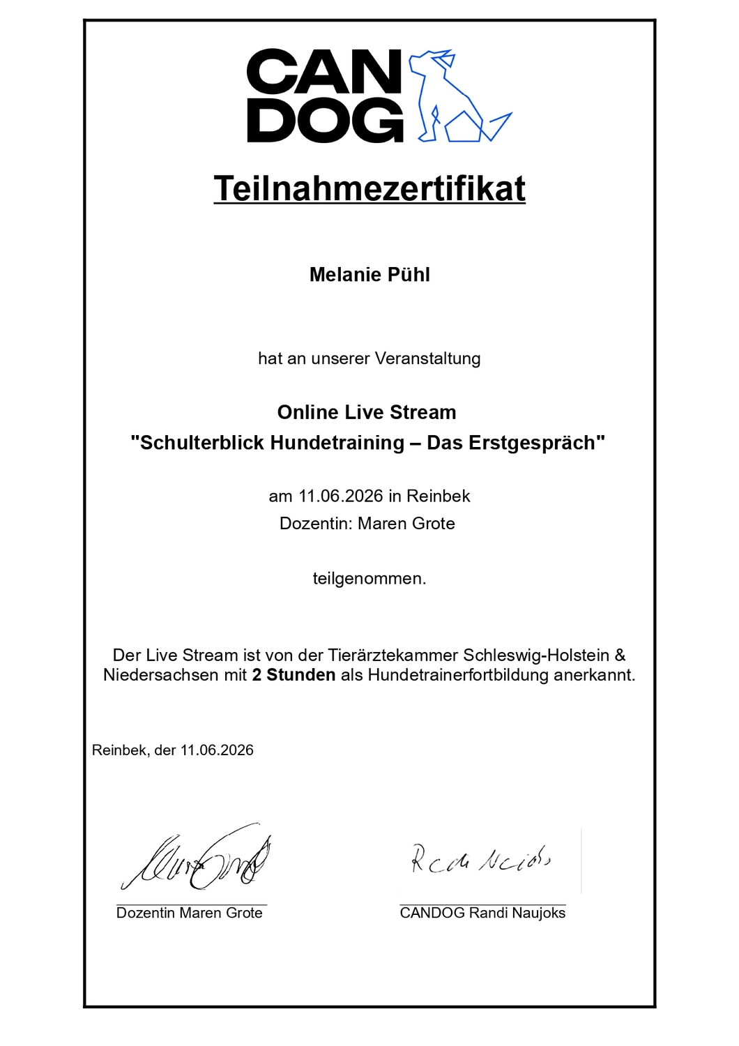 Canis-Optimus - Hundetraining - Zertifikat